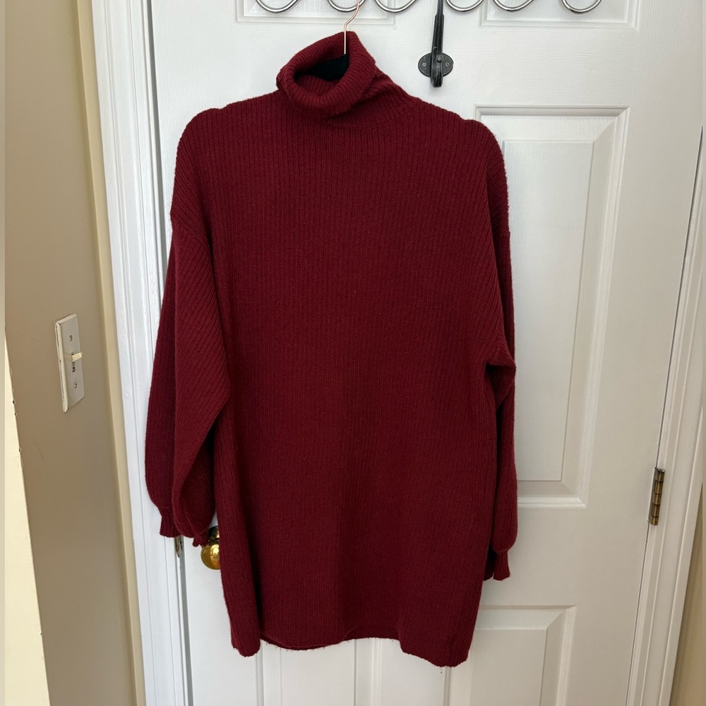 Princess Polly Oversized Turtleneck Sweater Dress - Wine size 6